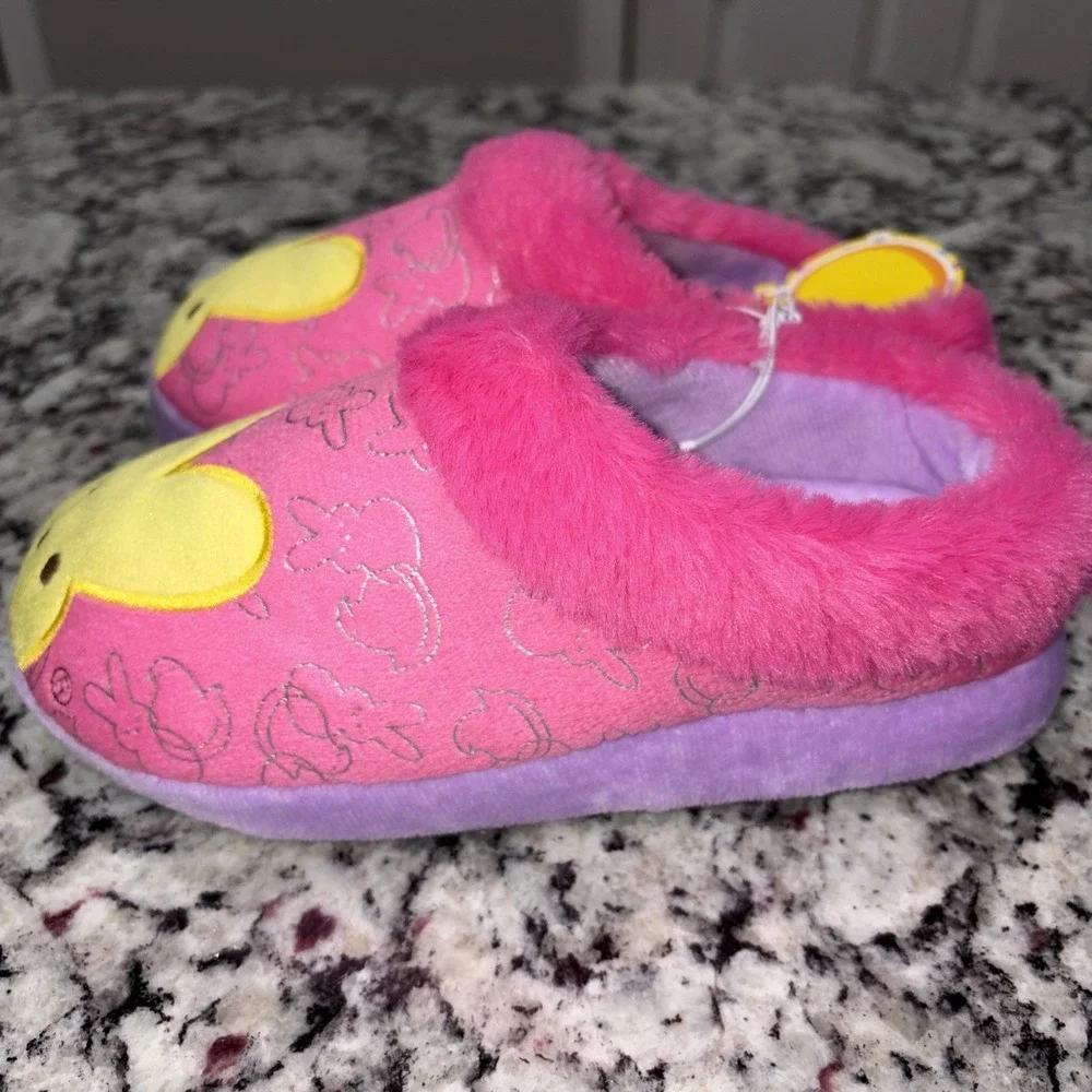 Peeps Slippers‎ Girls Size 13-1 Pink Yellow Slip On Faux Fur Lined Plush Shoes
